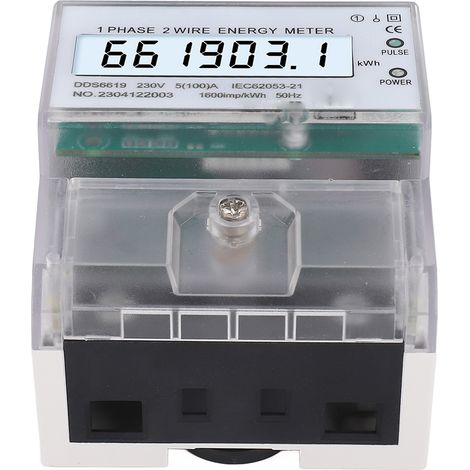 Einphasiger 2-Leiter-Digital-Energiezähler (kWh/Wattmeter) für DIN-Schienenmontage, LCD-Hintergrundbeleuchtung, 230 V AC, 5 (100) A (1/5)