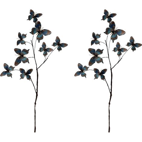 Composizione floreale artificiale a forma di farfalla, 2 pezzi, blu screziato