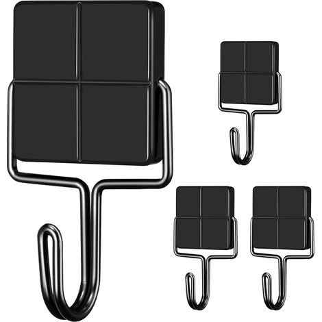 Ganchos magnéticos extraíbles y potentes para cocina y refrigerador, imanes con ganchos, 4 unidades (negro) (1/4)