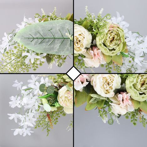 Guirlande florale printanière pour porte, suspension fleurie pour chambre, décoration de miroir, chaise, arche de mariage, pivoines, longueur totale 75cm, matériaux : fil métallique, plastique, soie, (1/5)