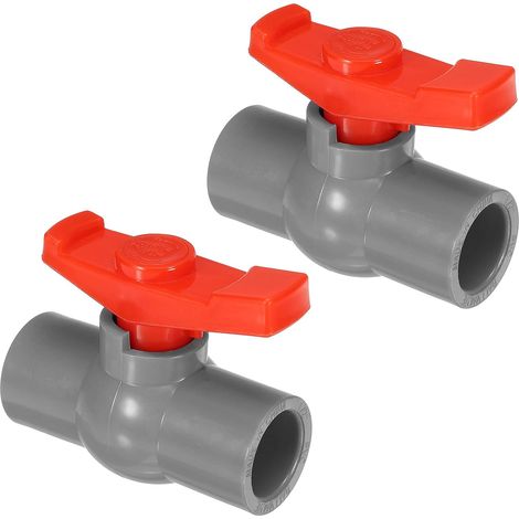 Robinet À Bille De 20 Mm De Diamètre Intérieur Lot De 2 Vannes D'Arrêt De Type À Douille En Pvc Avec Poignée Facile À Tourner Pour Le Contrôle Du Débit D'Eau Gris/Rouge (1/5)