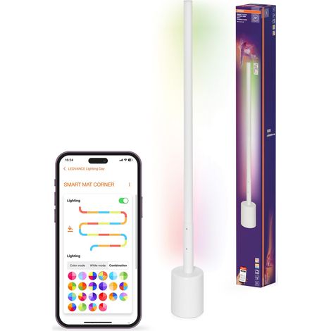 Lampadaire LED d'angle SMART+ WIFI,slim,blanc,8W,540lm,blanc et couleur réglables,dimmable,fonction bricolage et rythme musical,longue durée de vie,contrôlable par application,2700-6500K (1/5)