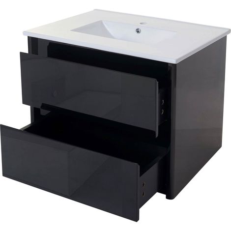 Waschbecken + Unterschrank HHG-627, Waschbecken Waschtisch Badezimmer, hochglanz 50x80cm schwarz (1/5)