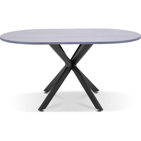 Marui - Ovaler Esstisch aus Holz und Metall mit zentraler Tisch-Gestell 180x100 cm - grau in Holzoptik