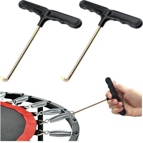 Lot de 2 outils de traction pour ressorts de trampoline, crochets pour trampoline, crochets en T avec poignée en plastique pour l'installation de ressorts de trampoline (1/4)