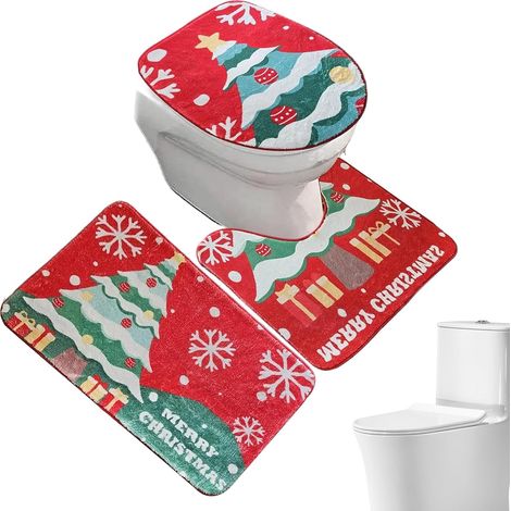 Housse De Siège De Toilette Noël Lot tapis sol absorbants antidérapants Couvre-Siège Et Tapis Bain Pour Camping-Car Hôtel Auberge Dortoir Appartement Location Maison (1/5)