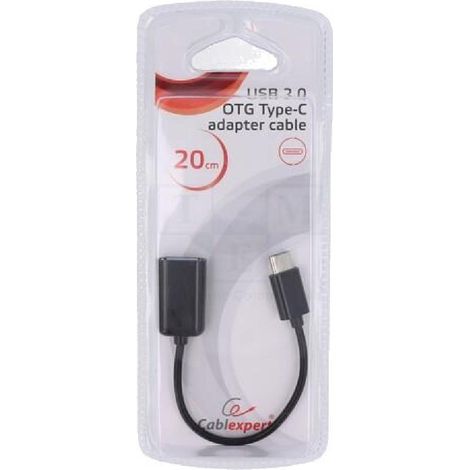 Cable- OTG.USB 2.0- USB A socle.USB C prise- 0.2m- noir- blister