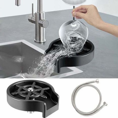 Enjuagador automático de vasos metálicos para tazas de 2,1 a 11,2 cm, lavavajillas de acero inoxidable de limpieza rápida, accesorios para grifos de cocina, cafetería, hotel y bar - negro (1/5)