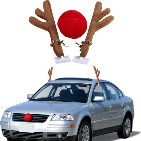 Naso di renna natalizio, decorazione per veicoli, decorato con campanellini, Rudolph, naso rosso, alce, festività natalizie, accessorio per auto e camion, regali di Natale per uomo e donna, 43,2 cm (1/5)