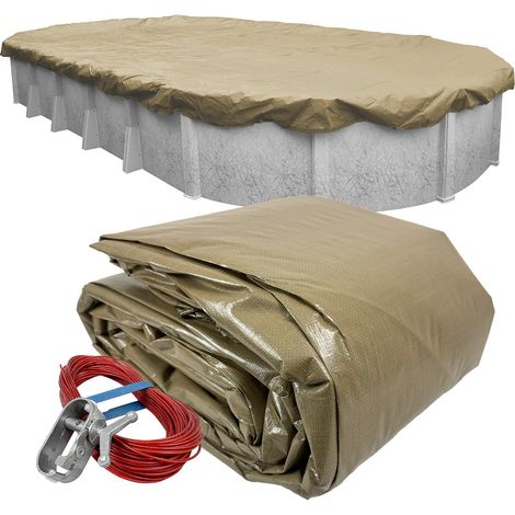 Bâche de Piscine Ovale de 3,7 x 7,3 m pour piscines Hors Sol, chevauchement de 1,2 m (Taille de la Couverture de 4,9 x 8,5 m), Solide 30,5 x 30,5 cm, 104,9 g/yd2, Style (1/5)