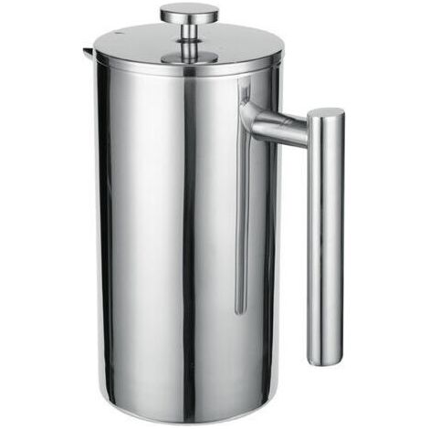 Cafetière à piston en acier inoxydable, 1 litre (5 tasses), cafetière isotherme à double paroi isolée, avec filtres de rechange et instructions.