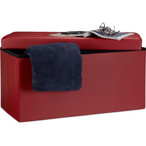 Relaxdays Faltbare Sitzbank 38 x 76 x 38 cm HxBxT, 2-Sitzer m. Stauraum, Kunstleder Sitzhocker bis 300 kg, dunkelrot