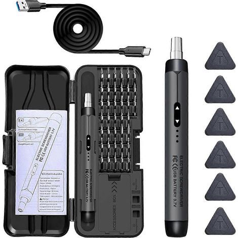 Kit de tournevis électrique de précision, sans fil et rechargeable, avec mini-embouts pour téléphone portable et ordinateur (gris) (1/5)