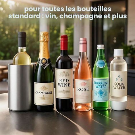 Rafraîchisseur De Bouteille De Vin, Seau A Champagne Double Paroi Isotherme En Acier Inox Brossé 19 Cm De Hauteur, Seau A Glacon P (1/5)