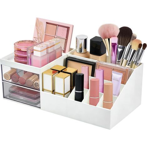 Makeup Organizer with Drawers, Multifunctional Cosmetic Storage Box with Drawers for Dresser, Bedroom, Bathroom (2 Drawers) (1/5)