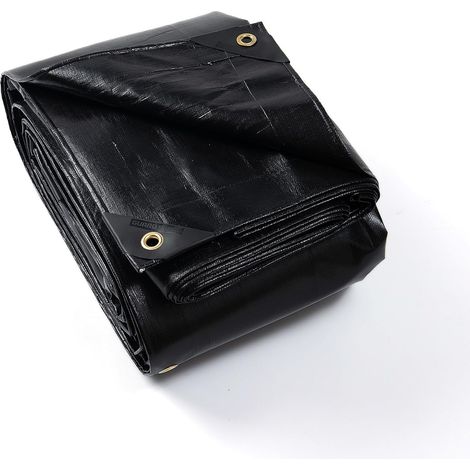 Bâche imperméable avec œillets - 2 m x 2 m - Noir - Extrêmement Robuste - Multifonction - 300 g/m² - Résistante à la déchirure - Stabilisée aux UV - Indéchirable - Revêtement des Deux (1/5)