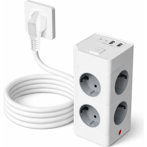Multiprise avec 4 ports USB 8 prises - Multiprise cube avec interrupteur, parasurtenseur - 1,5 mm² - Rallonge - Tour de prise (3 m) (1/5)
