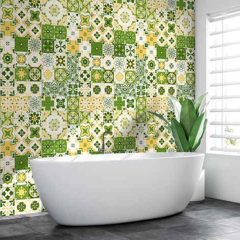 Sticker Mural Carrelage adhésif Cuisine Salle de Bain - 60 STICKERS CARRELAGES AZULEJOS OMBELLINA - 60stickers15x15cm (1/5)