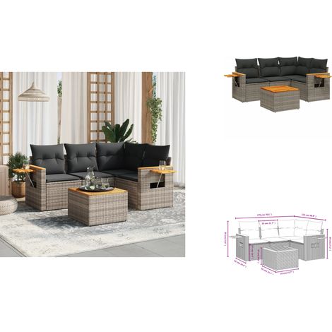 5-tlg. Garten-Sofagarnitur mit Kissen Grau Poly Rattan - Gartenmöbel - Esszimmergarnituren - Outdoor Möbel - Lounge Set - Rattan Sofa (1/3)