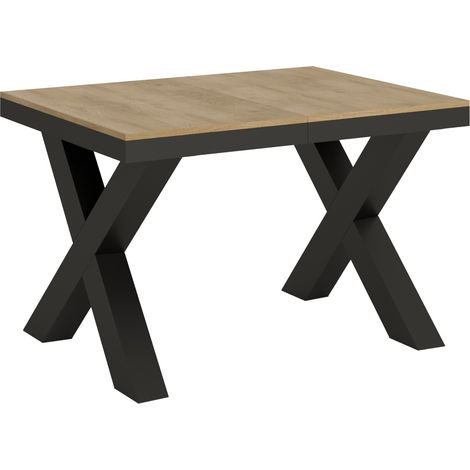 Table extensible 6 à 16 places L120 à 380cm bois clair et cadre métal gris foncé Tsara-Support 2 pieds (1/5)
