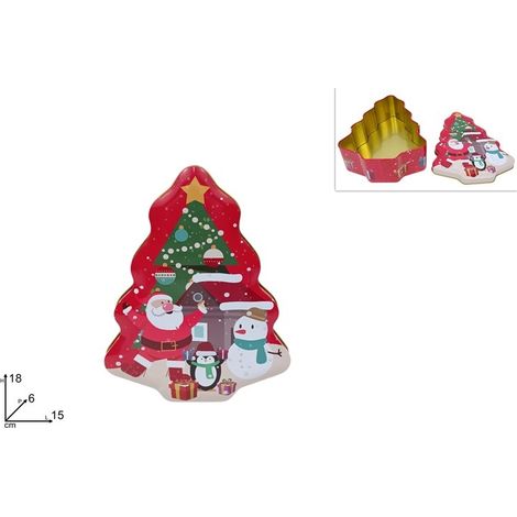 1 Pezzo Scatola in Latta Albero Natale Natalizia 18 x 15 x 6 cm Vari Decori