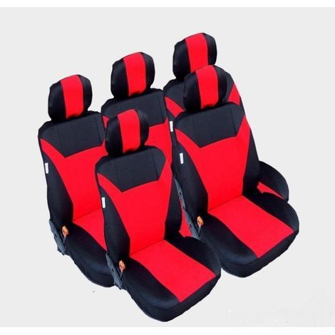 Sitzbezüge für Ford S-MAX, C-MAX, VW Touran, Sharan, Toyota Corolla Verso, Stoff, Rot mit Schwarz