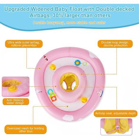 Bouée Bébé Piscine avec Pare Soleil Amovible UPF 50+, Bouée Gonflable Piscine Enfant de 6 à 30 Mois, Protection Contre Le Retournement, Flotteur Bébé avec Parasol, Volant, Siège Réglable (1/4)