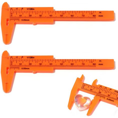 2 Pcs Jauge en Plastique 80mm - Pied à Coulisse Mini Vernier pour Mesure de Précision - Outil de Bricolage pour Boutons, Jade, Bijoux (Orange)