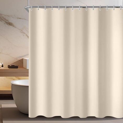 150 x 200 cm Rideau de douche, , beige, ourlet lesté, anti-moisissure, imperméable, lavable, en tissu polyester, pour salle de bain, baignoire avec 10 anneaux de rideau de douche (1/5)