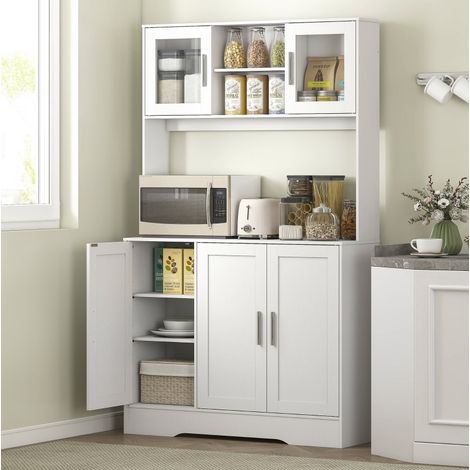 MEUBLIV credenza da cucina 108x35x180 cm bianca – ripiani modulari e porte in vetro (1/5)