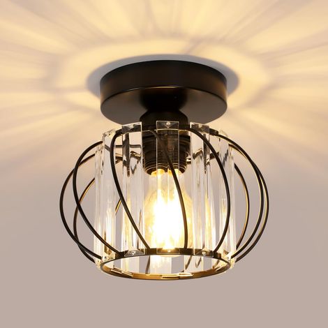 Plafonnier en Cristal Moderne E27 LED Plafonnier Mini Lustre en Cristal pour Cuisine Salle à Manger Chambre Couloir Entrée (noir) (1/5)