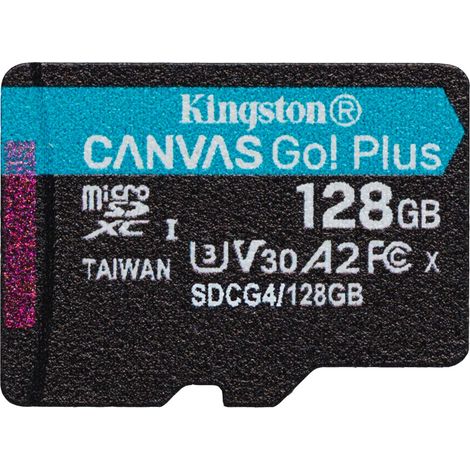 Kingston Technology Carte microSDXC Canvas Go Plus Gen4 200R A2 U3 de 128 Go, pack unique sans ADP (1/5)