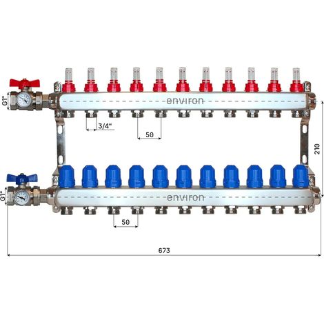 Edelstahl Heizkreisverteiler 2 - 12 fach mit (1/4)