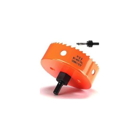 100 mm Orange Acier rapide M42 bi métal Scie cloche avec tige hexagonale et foret avec profondeur de coupe de 32 mm (1/5)