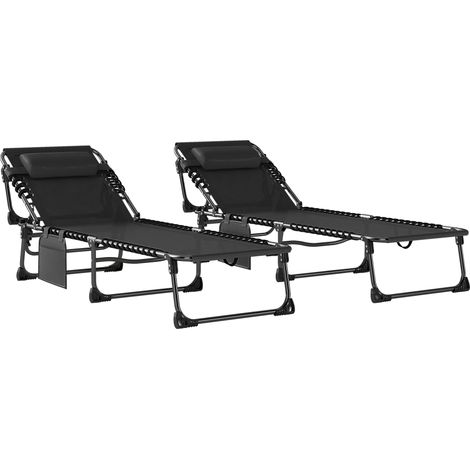Set di 2 sedie sdraio da giardino pieghevoli e reclinabili 5 posizioni con cuscini, 57 x 200 x 38 cm, nere