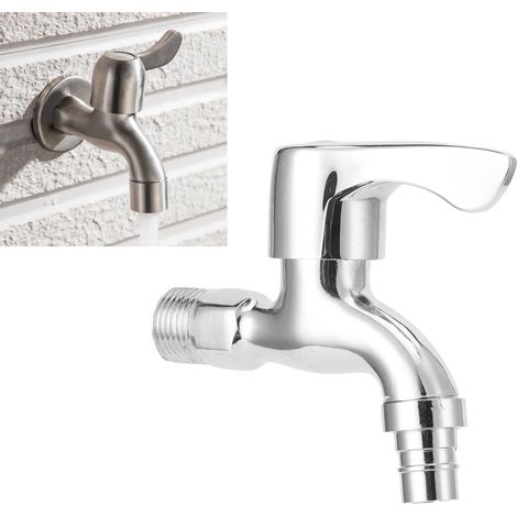 Robinet mural simple à filetage mâle G1/2, finition brossée froide, pour lavabo de salle de bain ou piscine. (1/5)