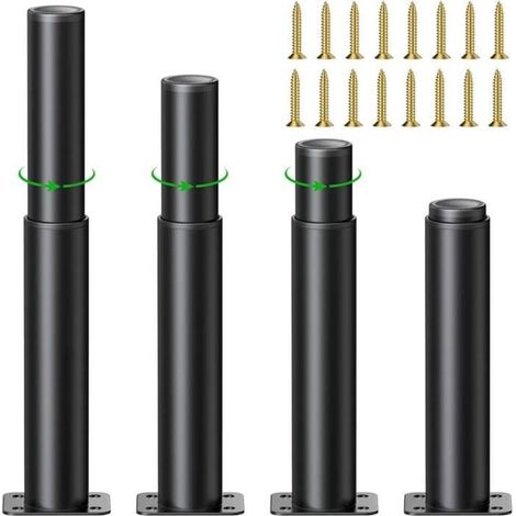 4 Pièces Pieds de Meubles Réglables, 18cm Pied Cuisine Réglables, Hauteur Réglable est de 0 à 150 mm, Ronds Métal Acier Inoxydab (1/5)