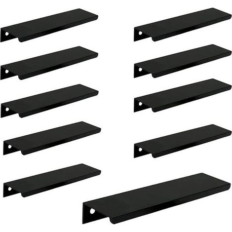 Lot de 10 Poignée Noir Poignée de Meuble Noir- Poignée Invisible Poignee de Meuble Cuisine Noir Poignée Meuble Noir Mat en Alliage d'Aluminium Entraxe 128mm (1/5)