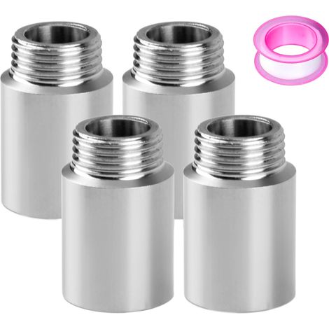Lot de 4 Pièces Rallonge de Robinet 1/2" 30mm Extensión Grifo Jardin en Acier Inoxydable Rallonge 1/2 Plomberie avec Bande D'étanchéIté Extension Robinet pour Chauffage et D'eau Potable (1/5)