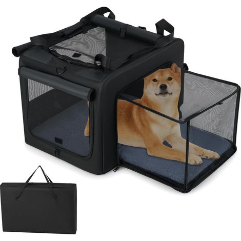 COSTWAY Sac Transport Chien Pliable, Cage de Transport pour Chien, Panier Extensible en Maille, 2 Ouvertures et Fenêtre, Poches Latérales, Caisse Transport Chiot pour Maison Camping Voyage (Medium)