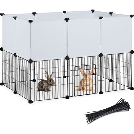 Relaxdays Freilaufgehege, DIY Freigehege zum Stecken, HBT 72,5 x 110 x 74 cm, Auslaufgitter für Kleintiere, schwarz/weiß