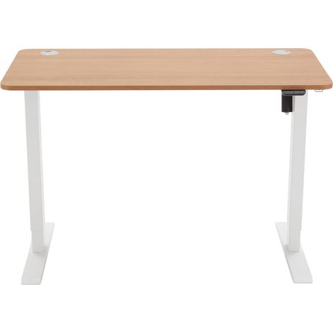 Bureau assis-debout électrique réglable en hauteur, ergonomique, facile à utiliser, plateau en hêtre et cadre blanc, 120 x 60 cm (1/5)