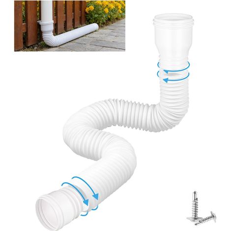 Lot de 1 rallonge flexible de gouttière circulaire pour tuyau de descente de 80/100 mm, extensible de 47 à 150 cm, blanc (1/5)