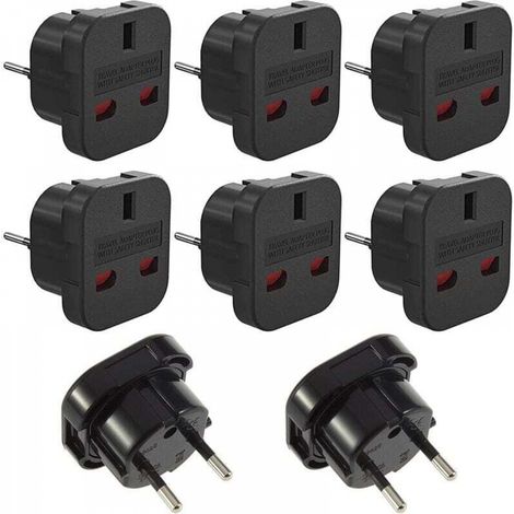 8Pcs Prise Anglaise Adaptateur Francais/Europe, Adaptateur Voyage Prise UK vers EU, Adaptateur Prise UK 3 Broches vers Europe/Francais 2 Broches (1/5)