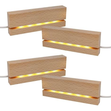 Base en bois pour lumières LED - Couleur chaude - Base rectangulaire en bois éclairée pour panneau acrylique de 3 mm d'épaisseur - Plaque en verre - Art en résine (jaune, 4) (1/5)