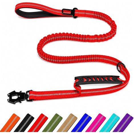 Bungee Laisse de Chien – 1.15m – 1.75m Laisse Tactique avec Poignée – Rouge (1/5)