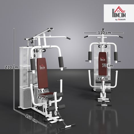 Kraftstation Fitnessstation Fitnessgerät Multifunktion Krafttraining Multistation Trainingsstation mit Latzug Butterflystange 45kg Gewichten Seil, Fitnessgeräte für Zuhause Weiß (1/5)