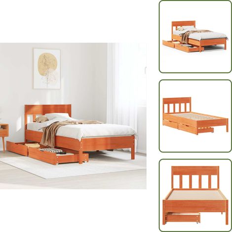 vidaXL Cadre de lit sans matelas cire marron 90x200 cm bois pin massif (1/5)