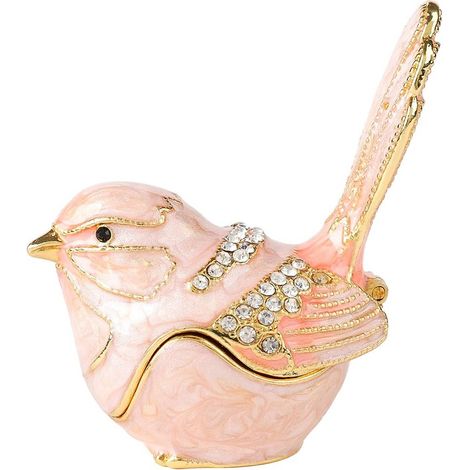 Boîte à bijoux en forme d'oiseau en émail métallique rose (1/5)