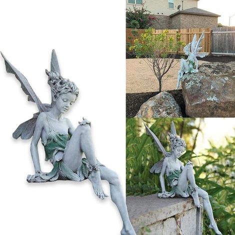 Fleur Fée Sculpture Jardin Aménagement Paysager Cour Art Ornement Résine Assis Statue Extérieur Ange Figurines Artisanat, 22 11 9 cm (1/5)